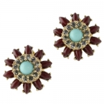 Heirloom Finds Wine & Turquoise Color Crystal Bloom Burst Stud Earrings