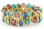 Heirloom Finds Blue and Lavender Crystal Stretch Bracelet with Gold Tone Accents