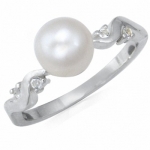 Natural White Pearl & White Topaz 925 Sterling Silver Swirl Ring Size 9