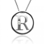 Sterling Silver Alphabet Initial Letter R Diamond Pendant Necklace (HI, I1-I2, 0.05 carat) - All 26 Letters Available