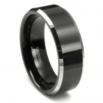 Tungsten Carbide Men's Ladies Unisex Ring Wedding Band 8MM (5/16 inch) Flat Top Two Tone Black Beveled Edge Comfort Fit Sz 7.5