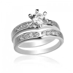 Round Cut Center Stone Swirl Prong Set CZ Wedding Ring Set - White Gold Filled CZ Wedding Rings Set by GemGem Jewelry (8)