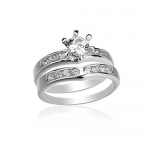Round Cut Center Stone Swirl Prong Set CZ Wedding Ring Set - White Gold Filled CZ Wedding Rings Set by GemGem Jewelry (6)