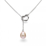 Heart Shape Love Lariat Necklace Sterling Silver 10.5-11mm Pink Freshwater Pearl High Luster, 21 Length.