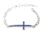 Horizontal Side Cross Bracelet Pave Cross Bracelet with Blue Crystals