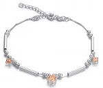 Silver Plated Bracelet Anklet for Women Crystal Anklet Bracelet with Dot Tube and Champagne Zirconia Crystal