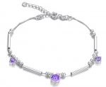 Silver Plated Bracelet Anklet for Women Crystal Anklet Bracelet with Dot Tube and Purple Zirconia Crystal