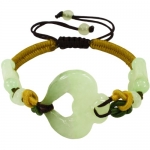 Jadeite Jade Adorning Heart and Jade Beads Multi Colored Woven Cord Adjustable Bracelet