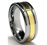 Tungsten Carbide Men's Ladies Unisex Ring Aniversary/engagement/wedding Band 8mm (5/16 Inch) Two Tone Gold Finish Polished Shiny Grooved Comfort Fit (Available in Sizes 8 to 12) Size 11