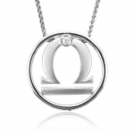 Zodiac Sign Libra Silver Diamond Pendant Necklace (HI, I1-I2, 0.05 carat)