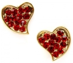 Adorable Gold Plated Sparkling Ruby Red Crystal Embellished Heart Stud 1/2 Stud Earrings