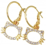 Small Gold Plated Crystal Kitty Face Outline Hoop Earrings with Sparkling Genuine Austrian Crystals