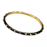 Black Enamel Bangle Bracelet with Gold Tone and White Crystal Accents 57 mm