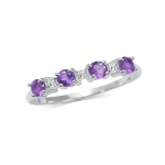 Natural African Amethyst & White Topaz 925 Sterling Silver Journey Ring Size 7