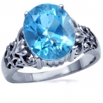 5.98ct Natural Swiss Blue Topaz White Gold Plated Sterling Silver Ring Size 7.5