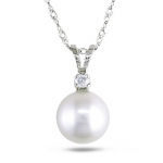 14k White Gold Akoya White Pearl and Diamond Pendant (0.05 Cttw, I-J Color, I2-I3 Clarity)