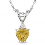3/8 ctw Heart Shape Citrine and Diamond Accent 10k White Gold Pendant, I1-I2