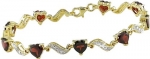 Yellow Gold Plated Single-cut Diamond and Heart Shape Garnet Bracelet, 7