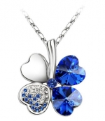 Blue Swarovski Elements Crystal Four Leaf Clover Pendant Necklace 47CM-9034A