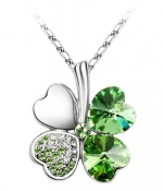 Olive Swarovski Elements Crystal Four Leaf Clover Pendant Necklace 47CM--9034G