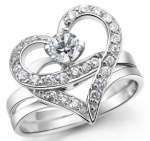 Couples Heart-Shaped 925 Sterling Silver Cubic Zirconia Separable Promise Ring In Velvet Heart-Shaped Gift Box-SR3678 (5.5)