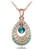 Swarovski Elements Crystal Princess Teardrop Pendant Necklaces In Eight Colors (F)-47cm Chain 9038F