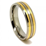 Blue Chip Unlimited - Unisex 6mm Titanium with 2 18k Gold Plated Lines Fashion Band Wedding Ring Engagement Band Size (6.5)