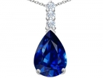 Original Star K(tm) Large 14x10mm Pear Shape Created Sapphire Pendant in 925 Sterling Silver