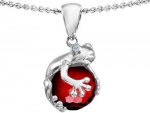 Original Star K(tm) Frog Pendant With 10mm Simulated Garnet Ball in 925 Sterling Silver