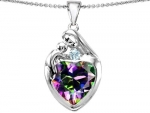 Original Star K(tm) Large Loving Mother With Child Family Pendant with 12mm Heart Shape Mystic Topaz in .925 Sterling Silver