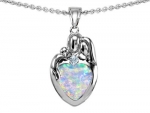 Original Star K(tm) Loving Mother And Father With Child Family Pendant With Heart Shape 8mm Created Opal in 925 Sterling Silver