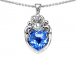 Original Star K(tm) Loving Mother Twins Family Pendant With Genuine 8mm Heart Blue Topaz in .925 Sterling Silver