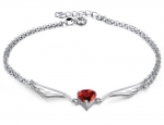 Anklet Ankle Bracelet Angel Wings and 1.5 Carats Red Heart Cubic Zirconia Crystal, 8.5 to 9.5 In. Long