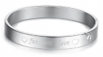 Stainless Steel Bracelet Bangle for Men with Engraved Hearts Forever Love and Cubic Zirconia Inlay Oval Bangle, 10mm Wide for Him