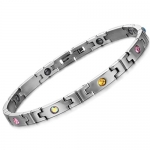 Titanium Stainless Steel Link Bracelet with Multicolor Inlay Zirconia 7.5 Long