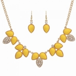 Goldtone Yellow and Clear Rhinestone Marquise Necklace and Earrings Set Fashion Jewelry