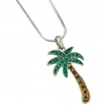 Silvertone Crystal Palm Tree Pendant Necklace Fashion Jewelry