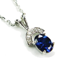 CZ-Arch Necklace, Sapphire-Colored & Diamond-Colored CZs, 18
