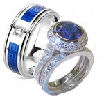 Edwin Earls His & Hers 3 Piece Engagement Wedding Ring Sapphire Blue Cz & Clear Cz Wedding Ring Set Sterling Silver(women's 5-9) Men's Ring Stainless Steel (Men's 9-13) Email Your Sizes to Us After You Purchase.