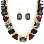 Red Gray Black Goldtone Crystal Necklace and Earring Set Fashion Jewelry