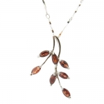 Women's Favorite Natural Garnet Willows Shape Pendant Necklace and 925 Silver Ring Jewelry Set (Necklace)