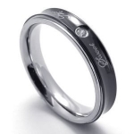 Concave Black Stainless Steel 'Sweet Agreement' Couples Wedding Bands Ring with Cubic Zirconia Inlay (Ladies' Ring, 6)