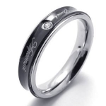 Concave Black Stainless Steel 'Sweet Agreement' Couples Wedding Bands Ring with Cubic Zirconia Inlay (Men's Ring, 7)