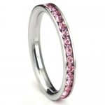 316L Stainless Steel Pink Cubic Zirconia CZ Eternity Wedding 3MM Band Ring Sz 4
