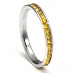 316L Stainless Steel Citrine Yellow Cubic Zirconia CZ Eternity Wedding 3MM Band Ring Sz 4