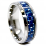 Blue Chip Unlimited - 8mm Tungsten Blue Carbon Fiber Mens Wedding Ring Engagement Band Size (5.5)