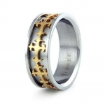 Stainless Steel Men's Ring w/ Gold Plated Cross Design (Size 11) Available Size: 7, 8, 9, 10, 11, 12, 13