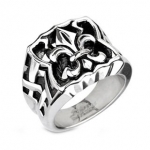 Polished Stainless Steel Biker Ring With Fleur De Lis Design For Men