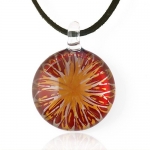 Chuvora Hand Blown Venetian Murano Glass Pendant Necklace Red with Yellow Flower
