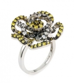 Ferroni Yellow And White Flower Ring With Colored Zirconia By Swarovski, Size 7